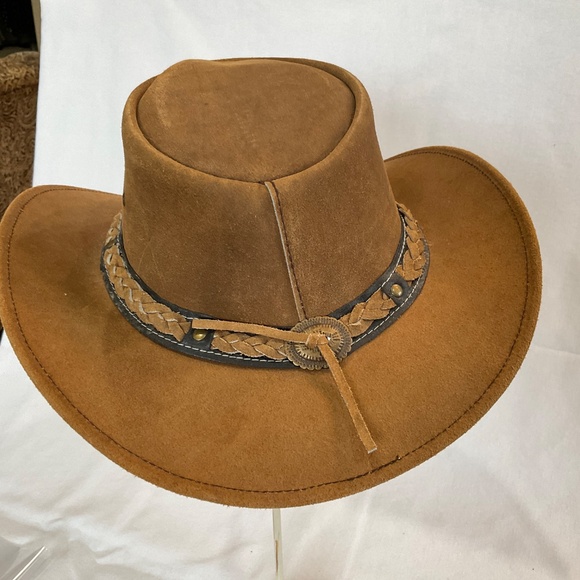 Aussie 100% Cowhide leather Outback Western hat w/braided band -sz S main image 7